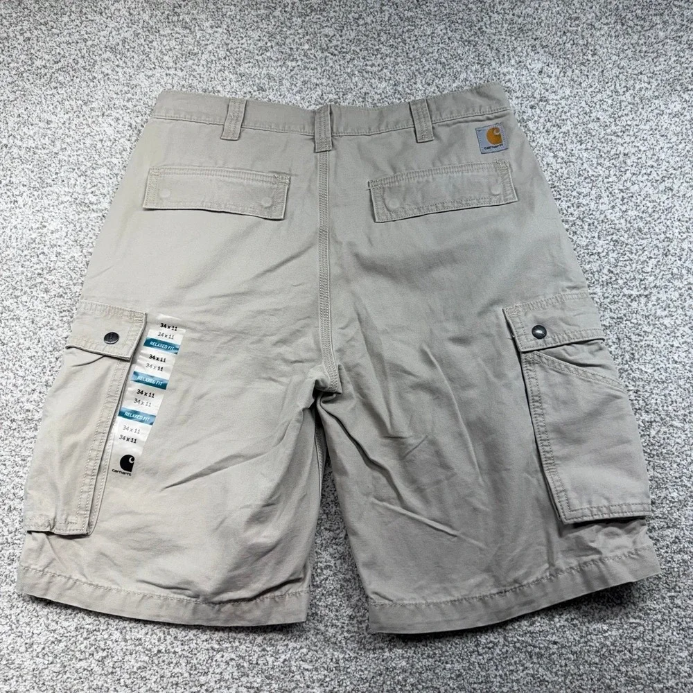 NWOT Men's Carhartt Beige Tan 100% Cotton Relaxed Fit Cargo Shorts Size 34x11